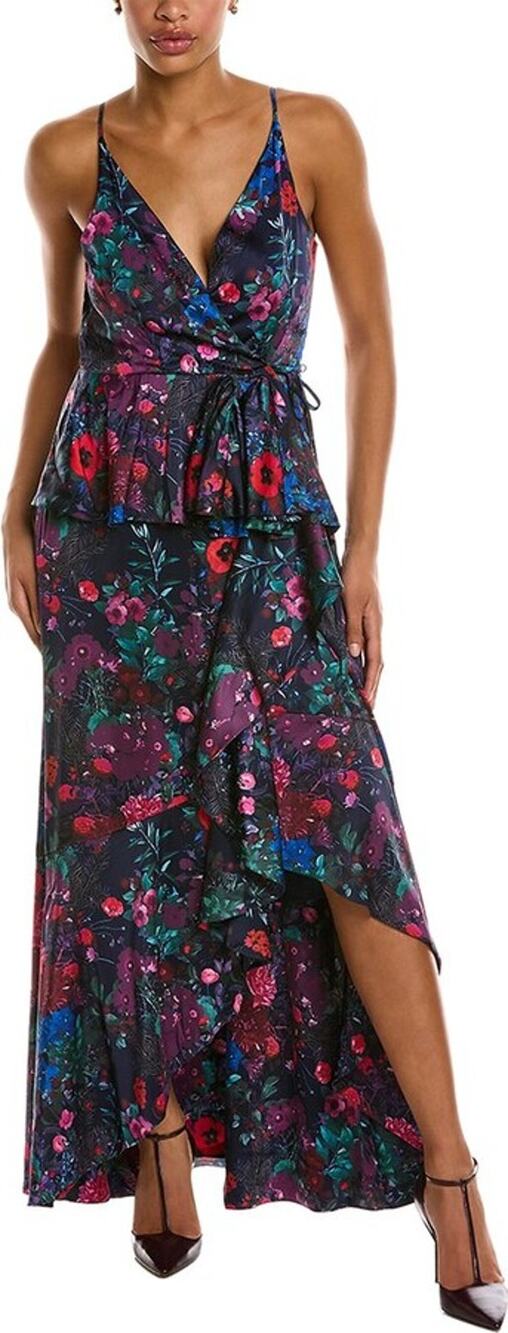 Hutch Hollis Wrap Maxi Dress Surplice Neck Sleeveless Floral Navy Multi Size S